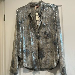 Anthropology Silver/gray sequin shirt.